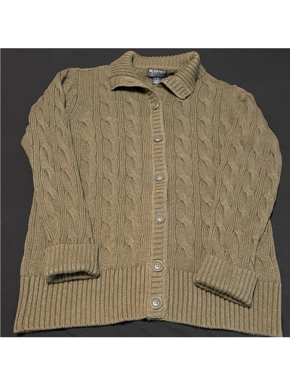 Polo Jeans Company Sweater Mens XL Olive Green Cable Knit Cardigan Button Front